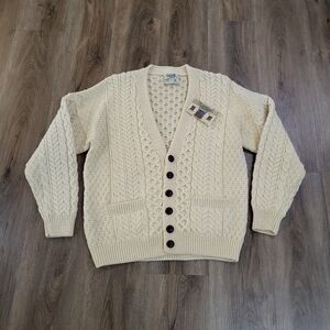 Carraig Donn Handknit Cardigan Sweater Ireland S Merino Wool Grandpa Fishermans